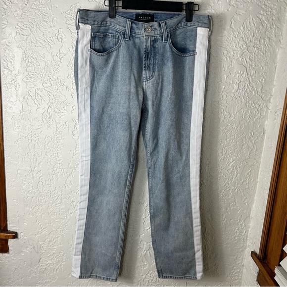 PacSun | Slim White Strip Jeans - Picture 1 of 11